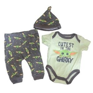 ⭐️3/$20 Star Wars The Child Baby Yoda Grogu Outfit Set - Green/Gray (0-3M)